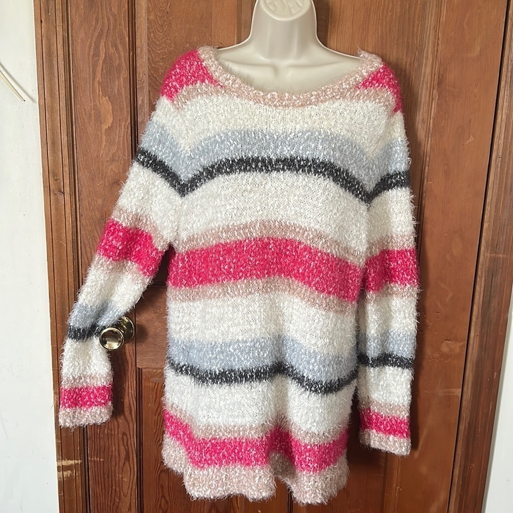 Lane Bryant Women’s Striped Fuzzy Tie in the Back Sweater Size 18/20